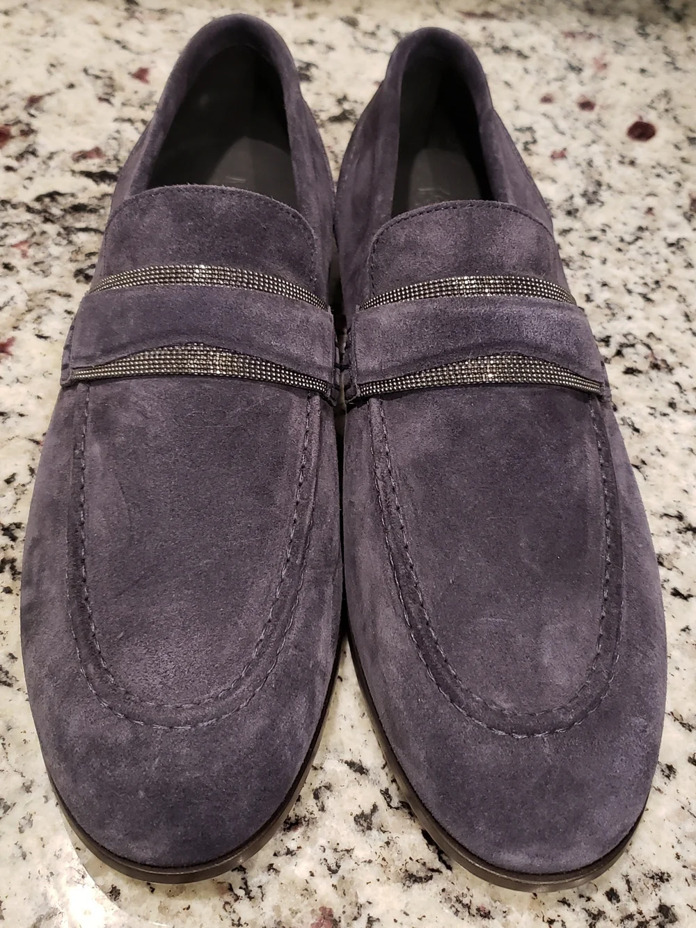 Brunello Cucinelli Monili Penny Loafers Navy Suede